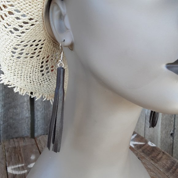 Handmade Leather Fringe Earrings - Picture 6 of 8